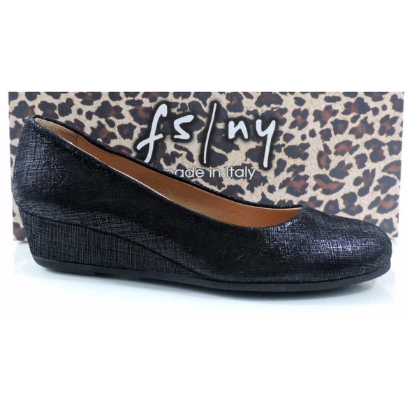 French Sole FS/NY Gumdrop Wedge Pump Leather Black Size 5.5 Made in Italy - Picture 1 of 10